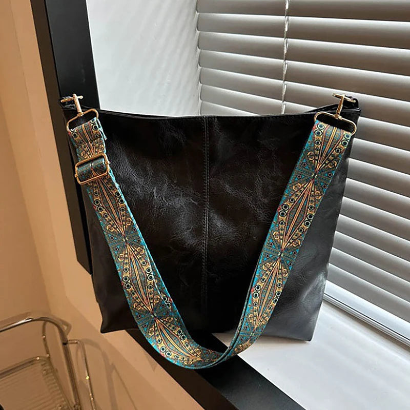 Boho-Chic Wide Embroidered Strap Slouchy Tote Bag 🌿✨