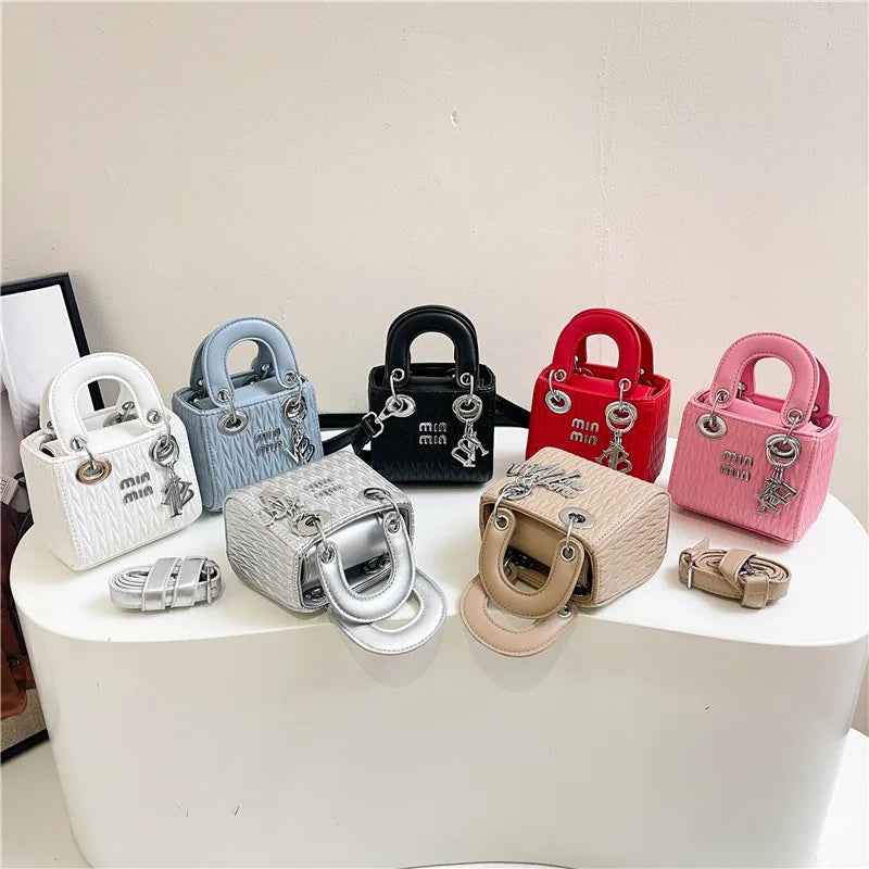 Chic Quilted Mini Handbag with Silver Hardware & Letter Charm