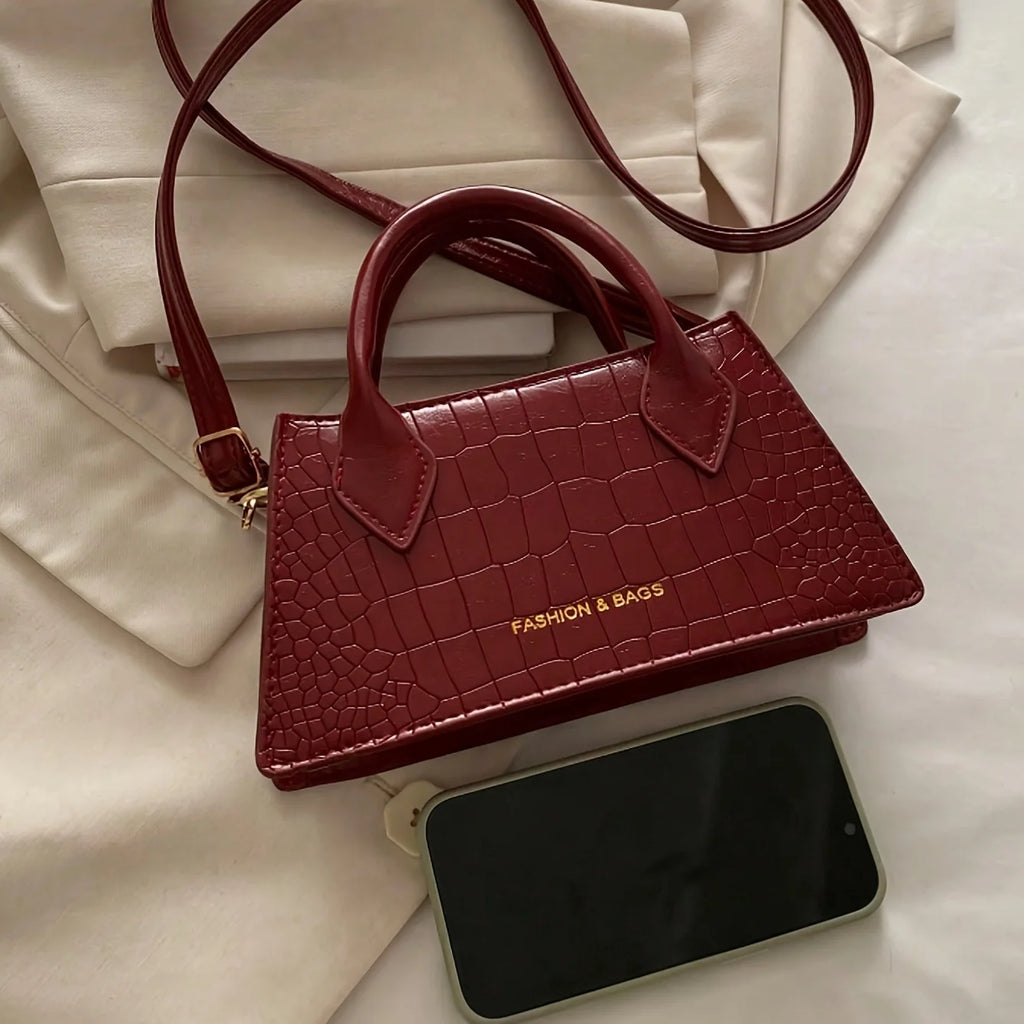Statement Maroon Croco Texture Sling Handbag