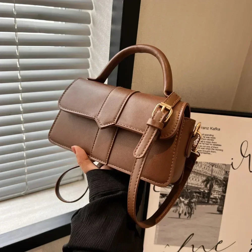 Classic Leather Flap Crossbody Bag with Top Handle