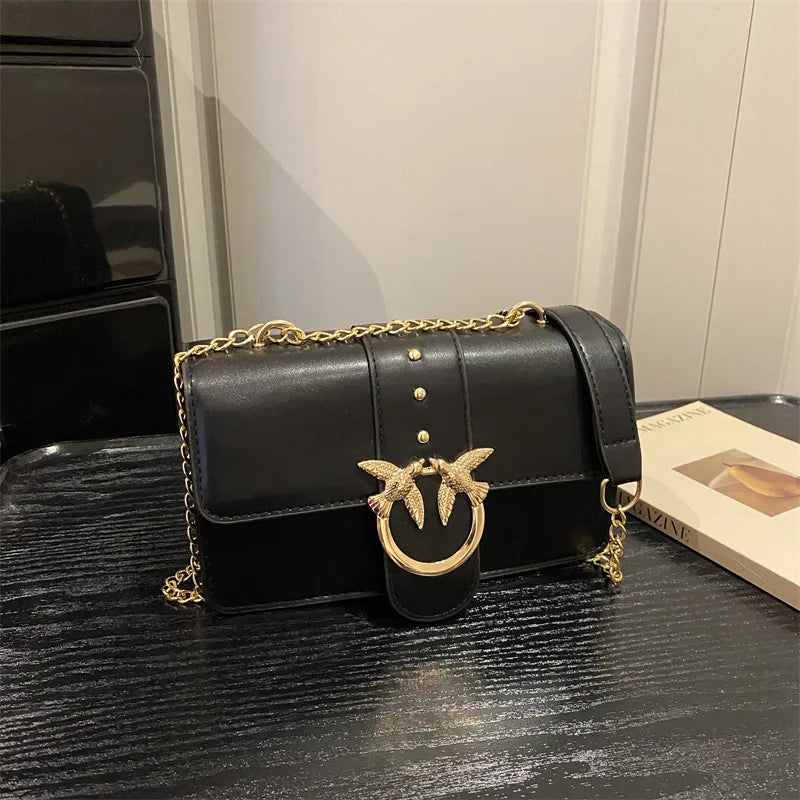 Elegant Bird Lock Chain Strap Shoulder Bag & Crossbody Bag