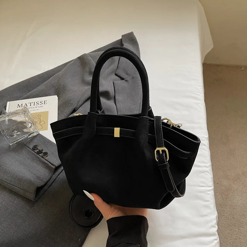 Trendy Olive Green Suede Mini Tote Bag | Stylish Faux Suede Crossbody Shoulder Bag