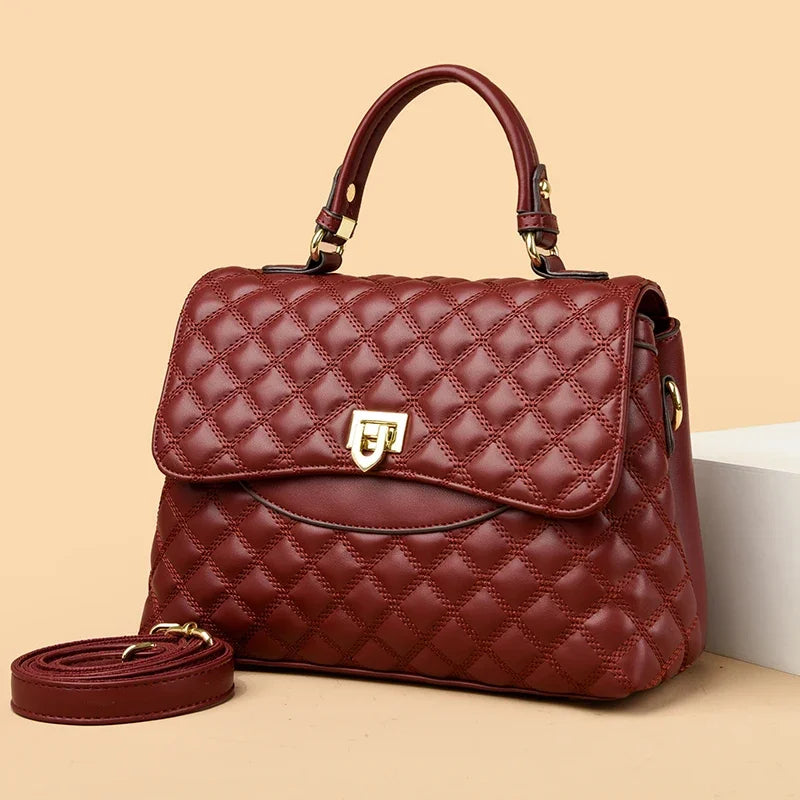 Elegant Quilted Diamond Pattern Top-Handle Bag with Gold Twist Lock Closure