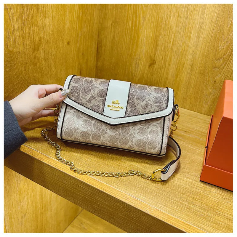 Designer-Inspired Signature Print Crossbody Bag with Contrast Piping