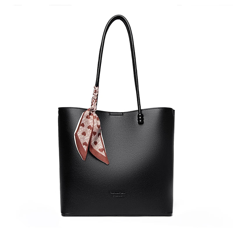 Chic Burgundy Leather Shopping Tote with Scarf Bow