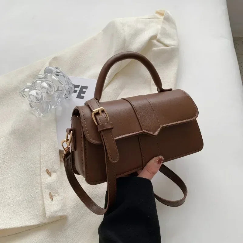 Classic Leather Flap Crossbody Bag with Top Handle
