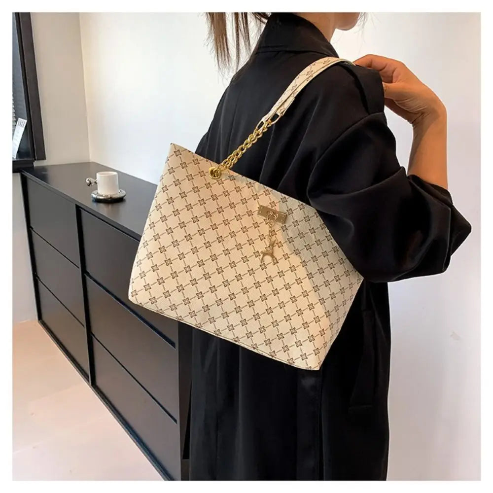 Elegant Monogram Shoulder Tote Bag | Luxury Chain Strap Women's Handbag