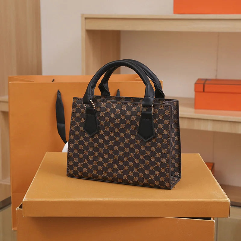 Classic Monogram Print Structured Tote and Handbag with Top Handles